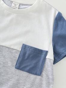SHEIN 6件套儿童夏季服装，男童舒适休闲金属项链装饰圆领短袖T恤上衣，短裤2件套，高性价比套装，适合户外玩耍、街拍、派对、居家休闲等场合。 - 藍色 - 查看 6