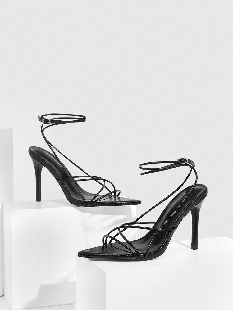 CUCCOO SZL Minimalist Solid Color Thin Heel Women Heeled Sandals Valentine's Day