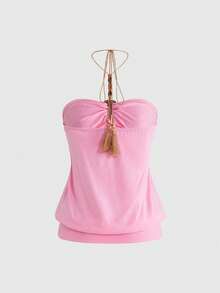 ROMWE Avant 复古亚文化串珠露背修身女式背心 - 粉色 - 查看 2