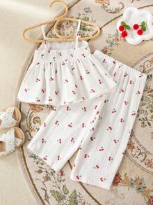 Cozy Pixies 2pcs Baby Girl Floral Print Camisole Top And Elastic Waist Pants Set - Multicolor - View 5