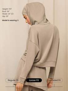 GLOWMODE X Reem Modest Breezy Days Silky-Smooth Breathable Overlapping Hood Relaxed Fit Hoodie Daily Casual Street Wear - Khaki - View 3