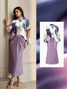 ZEYLAH Women's Fashionable & Elegant Tie-Dye Print Dress - Purple - View 9