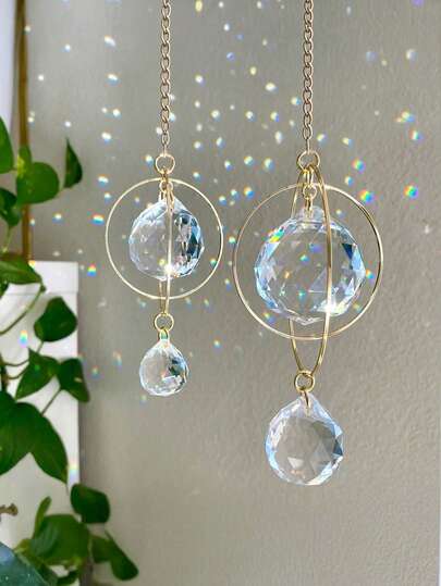 1 Piece Standard Size Clear Crystal Prism Rainbow Maker Sun Catcher Hanging Ornament For Window Garden Decor Rainbow Spectrum Light Effect Galaxy Pattern Home Decorations Gift For Friends Housewarming Outdoor Indoor Spring Summer Decor Hanging Crystal