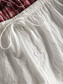 SHEIN EZwear 2件套女士假日格子白亚麻针织休闲短裤套装 - 彩色 - 查看 5