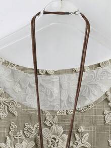 EMERY ROSE Blusa holgada de talla grande con cuello redondo y manga corta, con estampado de encaje, adecuada para vacaciones - Multicolor - Ver 4