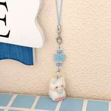 1pc Kawaii 3D Flocked Cat Charm | Girly Phone Strap & Keyring For BFFs - Multicolor - View 4