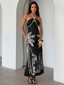 Aloruh Đầm dài nữ mới về, họa tiết rừng nhiệt đới, phong cách vintage lãng mạn, không tay, dây mảnh, thích hợp cho mùa xuân/hè. - Nhiều màu - Xem 4