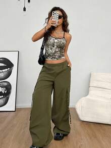 Coolane Top de tirantes con estampado de camuflaje de rama, estilo de moda Y2K streetwear para mujer - Gris - Ver 3