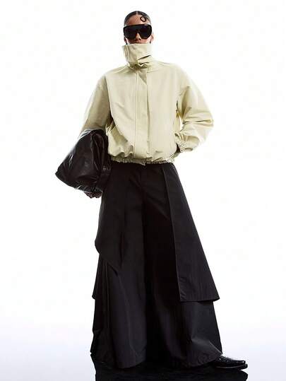 LYSMO 2026 New Arrive Minimalism Spring/Summer Women's Solid Color High Neck Oblique Pocket Casual Long Sleeve Regular Jacket