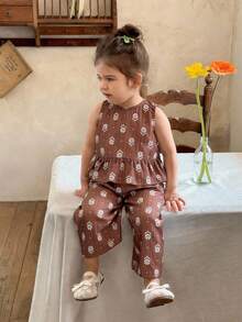 LMoss Kids 2件套女婴碎花无袖休闲上衣和打底裤套装 - 彩色 - 查看 3