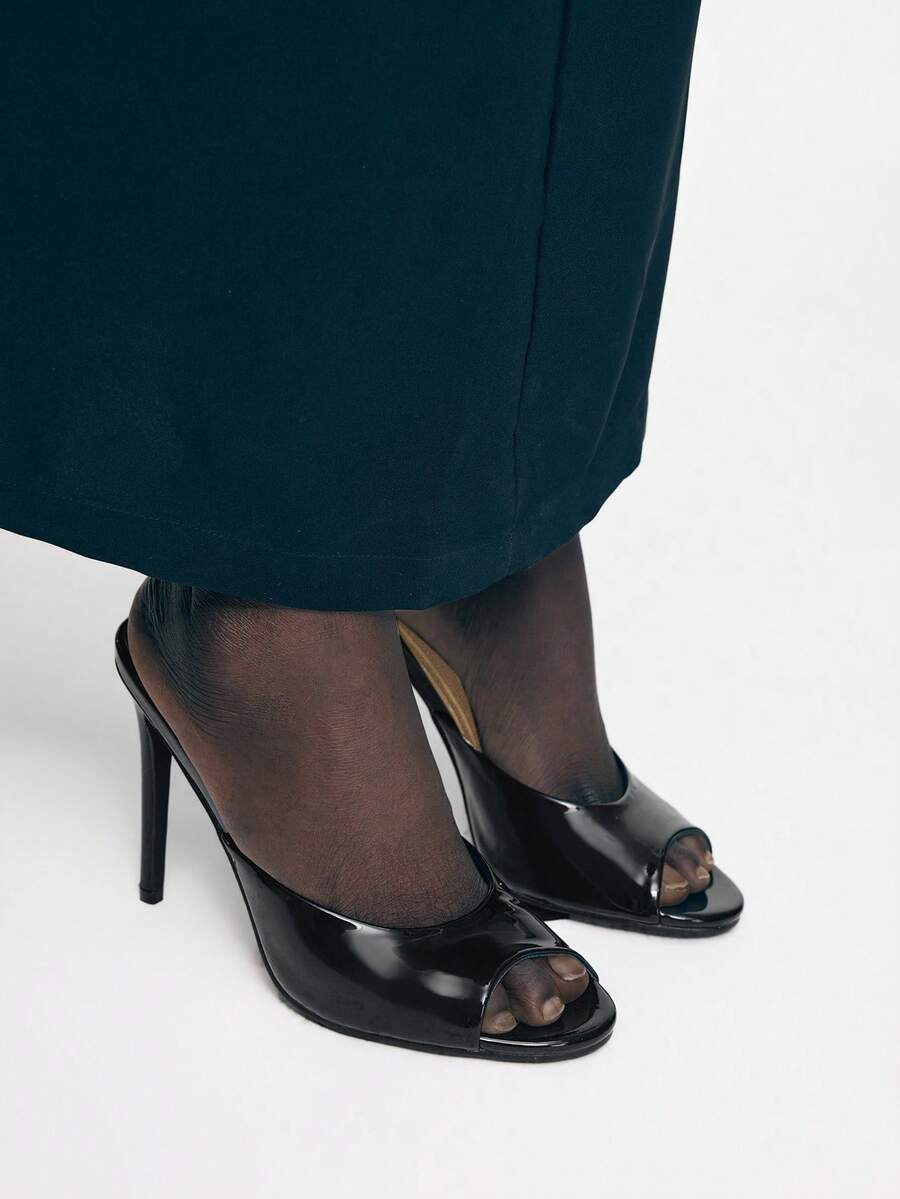 Mnmlis 女士高跟凉鞋，带跟拖鞋，露趾鞋 - 黑色 - 查看 1