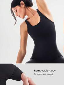 GLOWMODE 26" FeatherFit™ Glow Hard Buttery-Soft Stretchy Sweat-Wicking Booty-Lifting Butt Scrunch Removable Cups Bodysuit Romper Low Impact Yoga Studio Daily Wear - Black - View 5