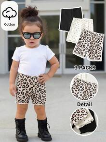 SHEIN Conjunto de shorts de punto de unicolor lindo para bebé niña, verano - Multicolor - Ver 3