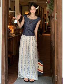 DAZY Women's Casual Lace-Up Design 2 Pieces Set, Versatile For Daily Wear, Summer - Blue - View 1