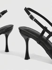 CUCCOO SZL Giày sandal cao gót mũi nhọn màu đen bóng, chất liệu giả đá, quai ngang mắt cá chân, kiểu dáng gợi cảm dành cho nữ, thích hợp cho các bữa tiệc. - màu đen - Xem 9