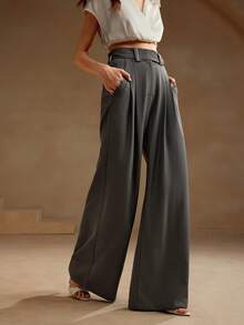 Anewsta Tall Women's New Retro Professional Commute Casual High Waist Drape Wide Leg Pants, Tall Version - Grey - View 5