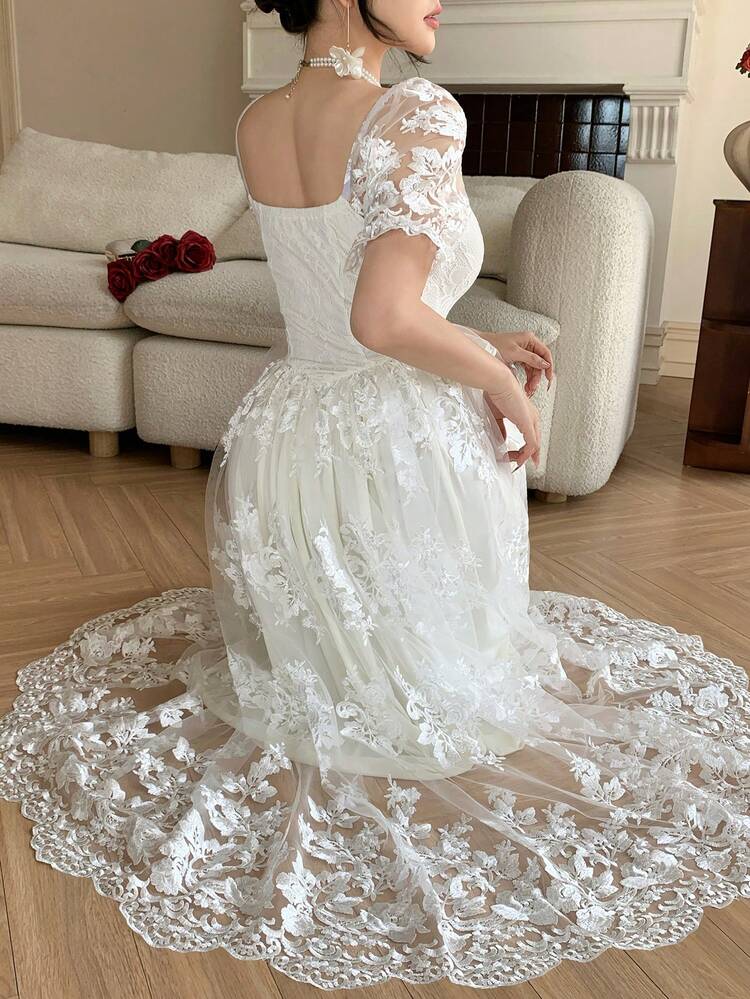 Women's Elegant Lace Patchwork Long Dress, Summer, Wedding Guest Dress Women Dress Sundress