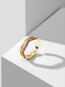 MOTF PREMIUM PRE-18K镀金紫色宝石双波浪戒指 - 紫色 - 查看 5