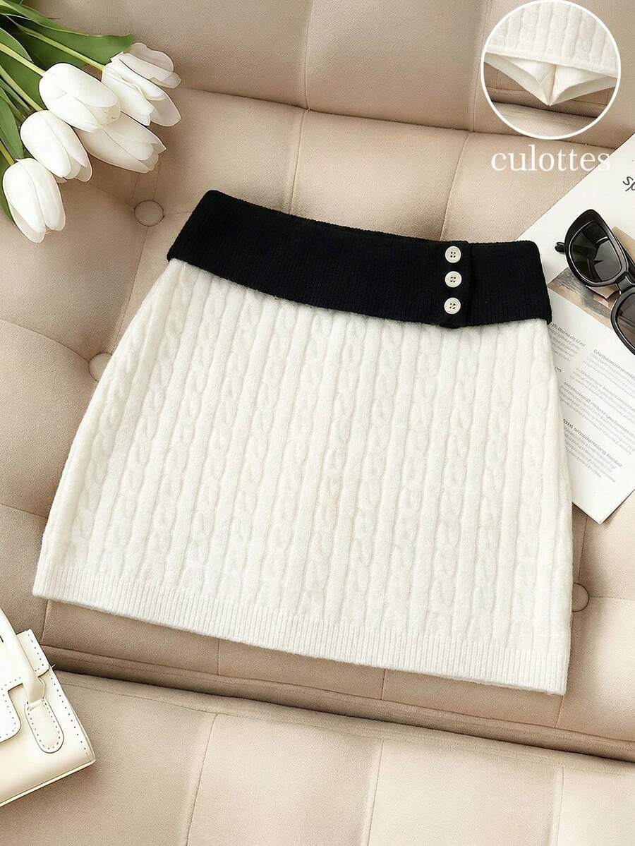 Franclia Women's Fashionable And Versatile Party Outfits, Women's Autumn And Winter Short Twisted Rope Bodycon Skirt, Elegant And Slim-Fitting White Basic Short Skirt, Women's Elegant Short Skirt, Women's Commuting And Daily Wear, White Short Skirt, Women's Matching Sets, Valentine's Day.Carnival,Party,Beach,Wedding,Gym,Elegant,Vacation,Casual,Graduation Season Attire, Fashionable Casual Commuter Wear, Business Office Wear, Versatile And Stylish Everyday Casual Wear, Urban Teacher's Professional Attire - Black and White - View 1