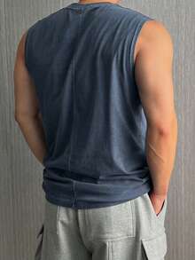 DAZY Men's Distressed Fitted Tank Top, Summer - Blue - View 2