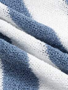 INAWLY Striped Waist Cinching V-Neck Casual Knit Versatile Slim Fit Top - Blue and White - View 4