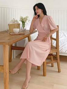 DAZY Women's Ruffle Waist Fitted Mid-Length Dress, Pink - Pink - View 5