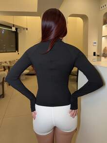 Abrilcols Women's Solid Color Front Zipper Long Sleeve Simple Casual Jacket Fall Winter Cloth For Women - Black - View 2