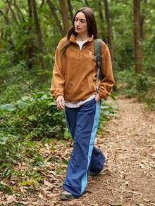 In My Nature Women's Loose Fit Drop Shoulder Long Sleeve Outdoor Fleece Jacket - Camel - View 4