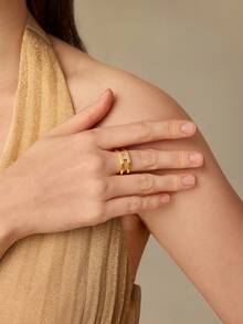 MOTF PREMIUM PRE18K GOLD PLATED RHOMBUS DOUBLE LAYER SIMPLE WHITE DIAMOND RING - White - View 8