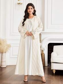 Al Najma Women's Minimalist Long Sleeve Arabic Abaya - Apricot - View 4