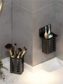 Bathroom Organizer Shelf Rack For Toothbrush, Toothpaste, Comb, Shaver Etc. Storage, Wall Mounted Without Drilling - Black - View 3