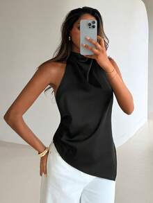 Aloruh 棕色露背优雅上衣，适合派对、通勤和度假穿着。 - 黑色 - 查看 6