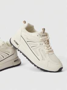 ROMWE Street Life Tênis femininos casuais vintage 2025, tênis estilo academia de atletismo de sola grossa - Bege - Ver 6
