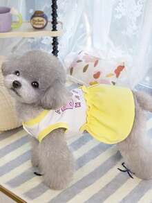 PETSIN 狗狗服装、猫咪服装、动物裙装、宠物春夏新品系列、幼犬连衣裙、公主风百搭连衣裙、条纹印花、小型动物服装、清凉防晒霜 - 彩色 - 查看 10