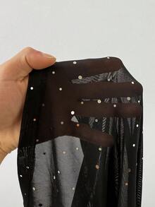 SHEIN EZwear Mesh & Sequin Sleeveless Bodycon Jumpsuit For Women - Black - View 9