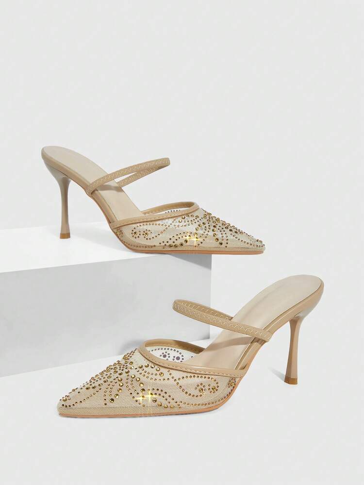 CUCCOO SZL Women's Pointed Toe Rhinestone Decor Fashion High Heel Shoes, Suitable For Daily Wear Spring Shoes