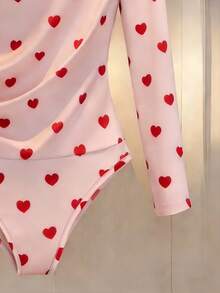 SHEIN Franclia 女士时尚、优雅、性感爱心印花连体衣 - 粉色 - 查看 4