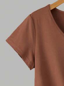 INAWLY Große Größen Damen V-Ausschnitt T-Shirt, lässiger Sommer Outdoor-Top, klassische Dreifarbenkombination, Alltagskleidung, legerer Stil, hochwertig, einfarbiges Design, Outdoor, Einkaufen, Büro, Studentin - Verschiedenfarbig - Übersicht 7