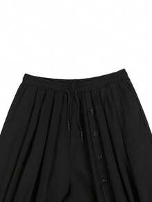 Manfinity Hypemode Pantalones harem casuales y versátiles con diseño de botones para hombres de talla grande, ideales para primavera a verano, vacaciones, estilo vintage, salidas, fiestas, festivales, regalo para mi novio - Negro - Ver 5