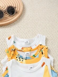 SHEIN Playful Pals 3件套男婴夏季蓝色可爱海洋生物印花连体衣 - 彩色 - 查看 6