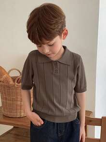 Dazy Kids Áo len cổ polo tay ngắn màu trơn dành cho bé trai. - màu nâu - Xem 3