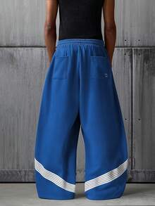 NEON BLANC Men's Hoodie And Trousers, Sporty Style, Striped Design, Loose Fit, Street Style. - Blue - View 3