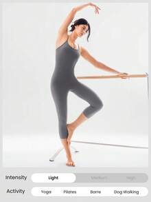 GLOWMODE 17" FeatherFit™ Rise And Shine Buttery-Soft Sweat-Wicking Crisscross Open Back Tummy Control Removable Cups Bodysuit Low Impact Yoga Studio Daily Wear - Dark Grey - View 7