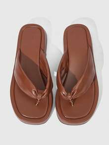 HighSole 女士极简人字拖，棕色，厚底，柔软舒适，防滑，适合通勤、购物、海滩、音乐节等场合，百搭夏季单品 - 棕色 - 查看 2