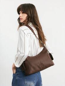 SHECARRY 女士单肩包，柔软鹅卵石纹PU皮革斜挎包 - 咖啡 - 查看 6