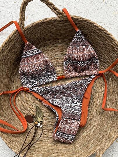 Swim Vcay 2026 New Spring/Summer Women 2pcs Swimwear & Shorts Set, Random Printed Fabric, Elegant Casual Beach Swimwear