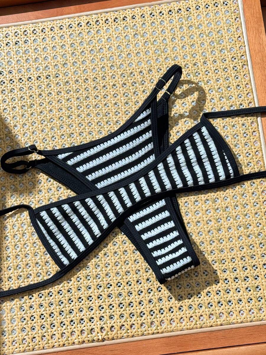 Swim Mod 2件套/组 2026 新款春夏女士特制面料泳衣及短裤，优雅沙滩度假泳装套装 - 黑與白 - 查看 1