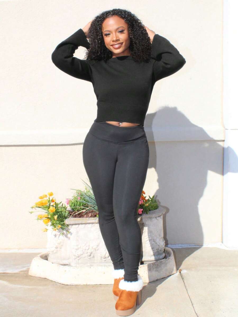 Steph T Women's New Burgundy Round Neck Straight Sleeve Waist Casual Sweater Top, Spring Autumn Winter New Knitted Sweater, Short Sweater, Elegant Daily Commute Ladies Sweater, Simple Basic Style,Black Top - Black - View 1