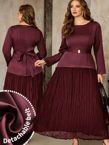 Roveilla Abito lungo elegante con patchwork, adatto per l'ufficio - Bordò - Visualizzare 1