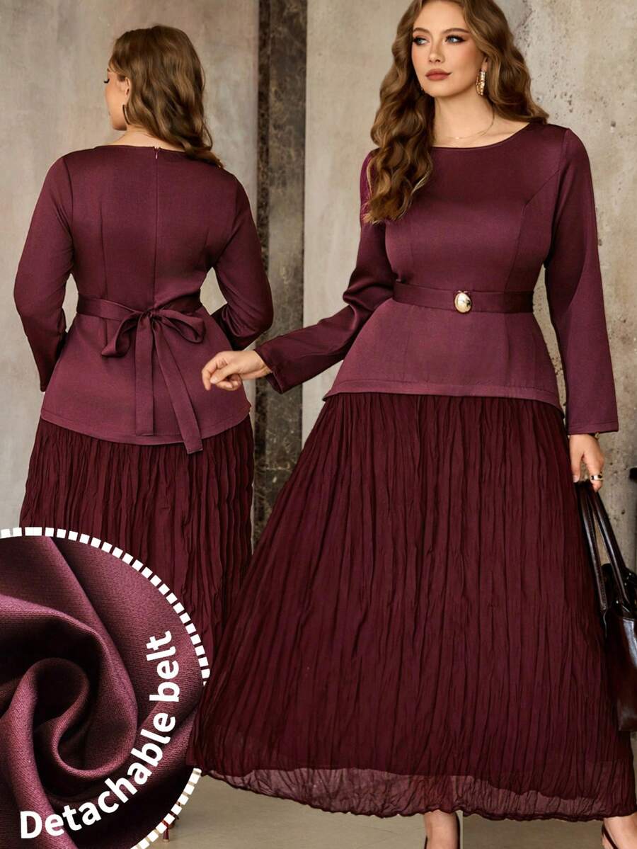 Roveilla Abito lungo elegante con patchwork, adatto per l'ufficio - Bordò - Visualizzare 1